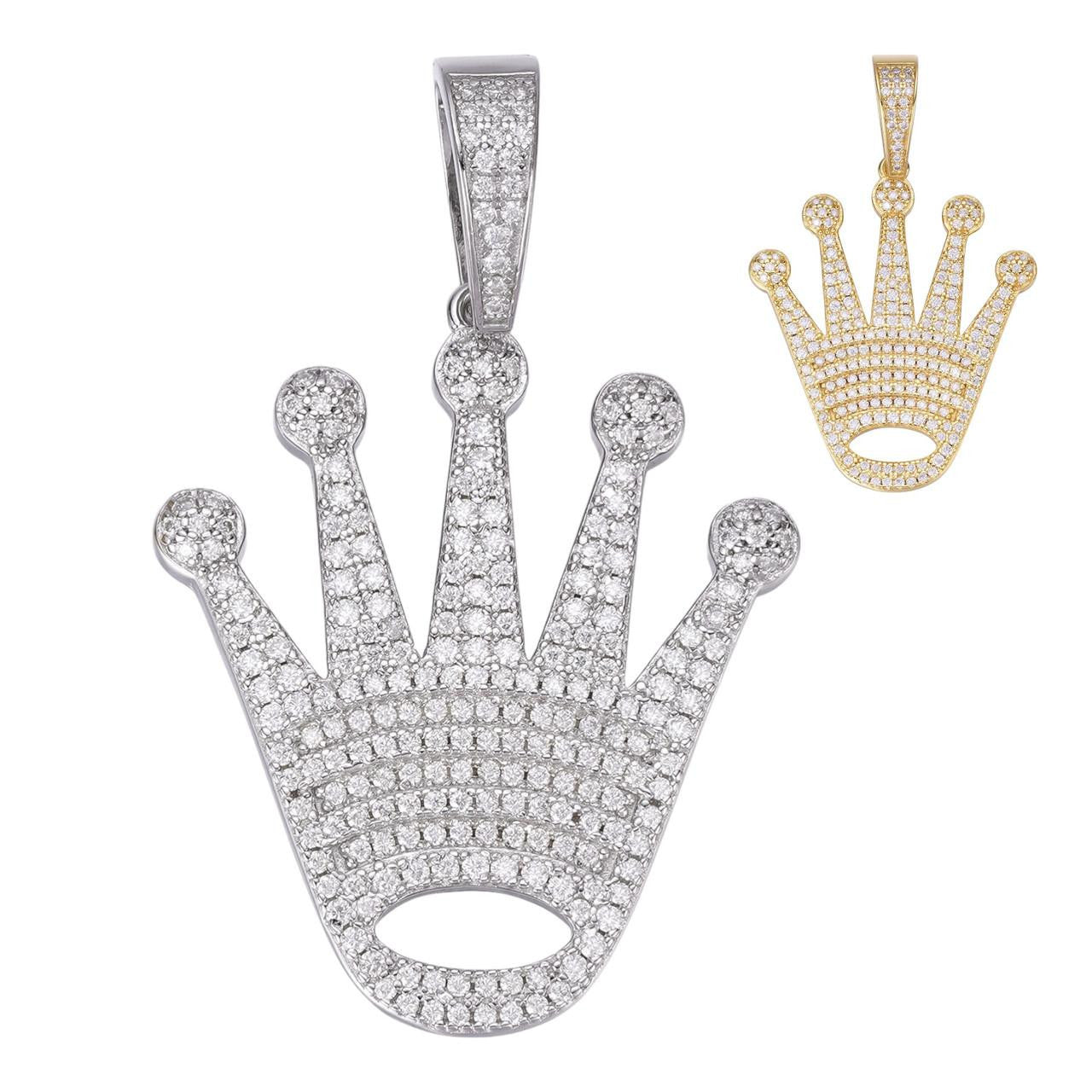 HarlemBling Rolex Crown King Or Queen Iced Out Pendant - 14k Gold Vermeil Or 925 Silver - Medium 1.75"