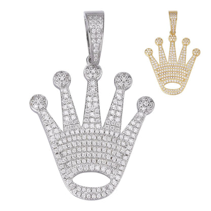 HarlemBling Rolex Crown King Or Queen Iced Out Pendant - 14k Gold Vermeil Or 925 Silver - Medium 1.75"
