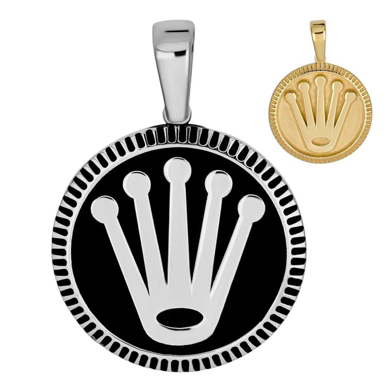 HarlemBling Rolex King Crown Hip Hop Pendant - 14k Gold Vermeil Or Oxidized 925 Silver - Small 1.5"