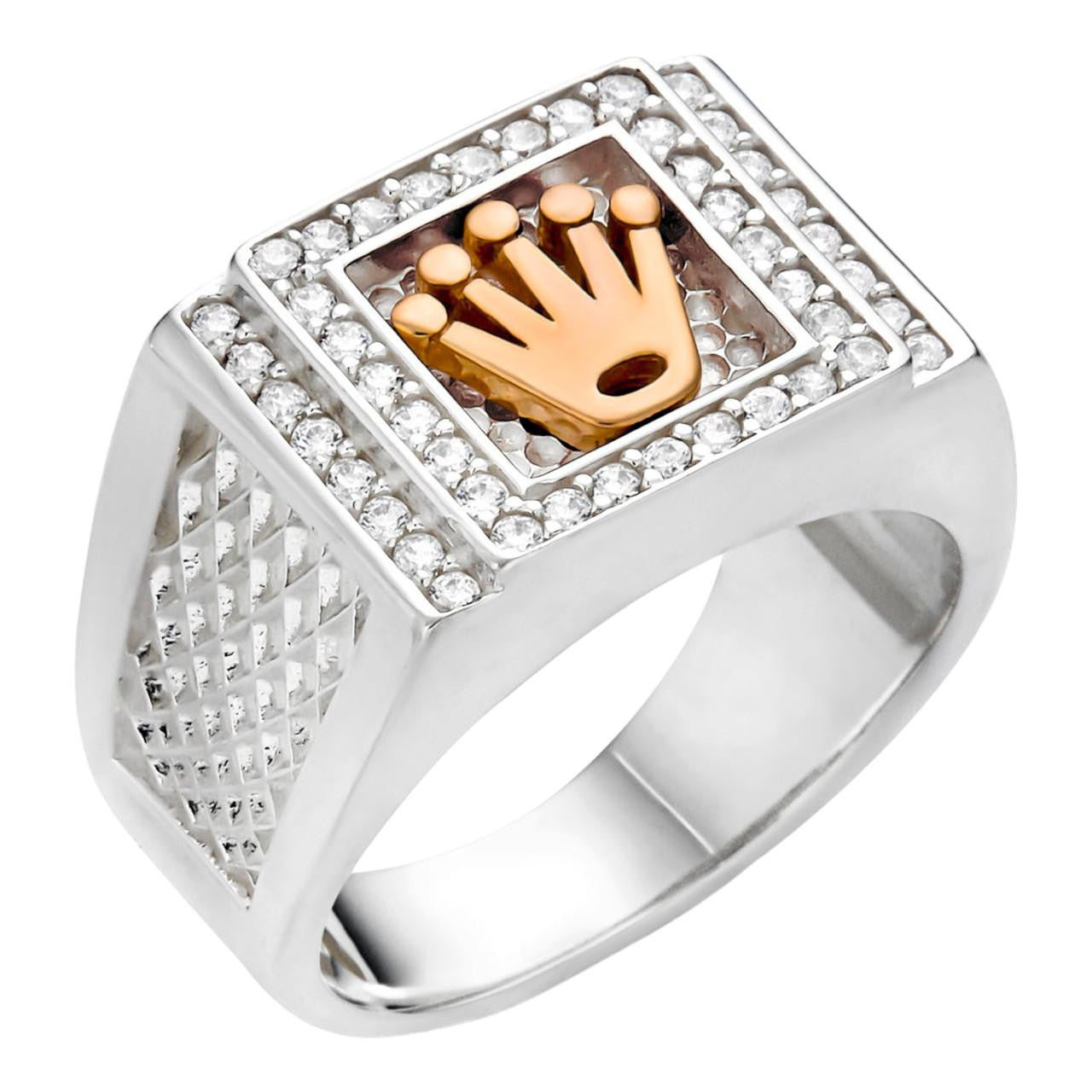 HarlemBling Rollie Classic Ring - 925 Silver & Rose Gold Accent  - CZ Stones