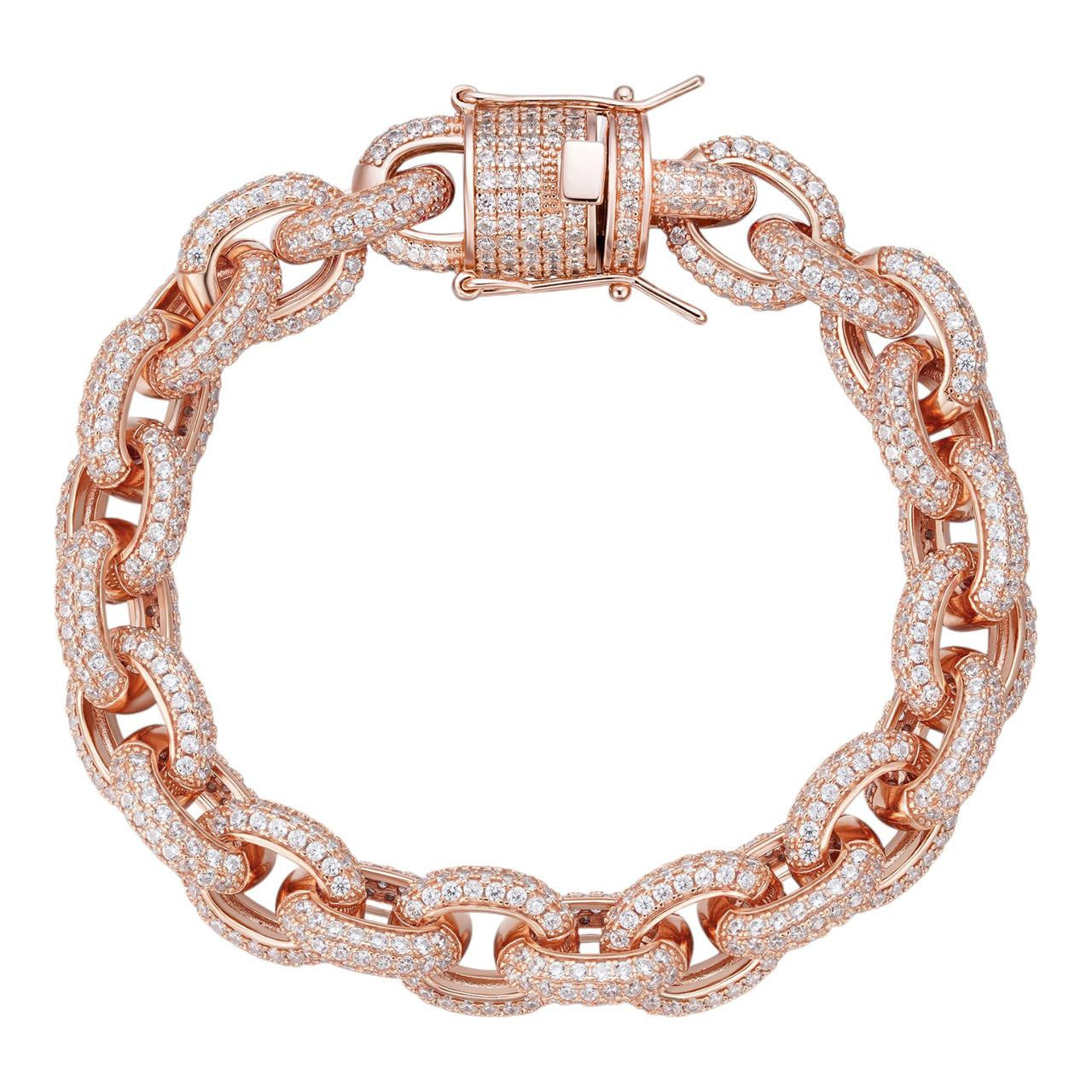 HarlemBling Rolo Hermes Link Bracelet Iced Out CZ Stones - 14k Rose Gold Vermeil 925 Silver - 12.5mm - 8.5"