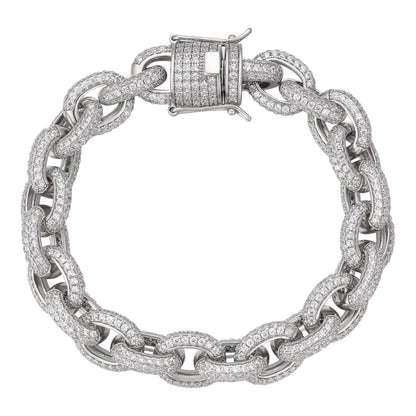 HarlemBling Rolo Hermes Link Bracelet Iced Out CZ Stones - 925 Silver - 12.5mm - 8.5"