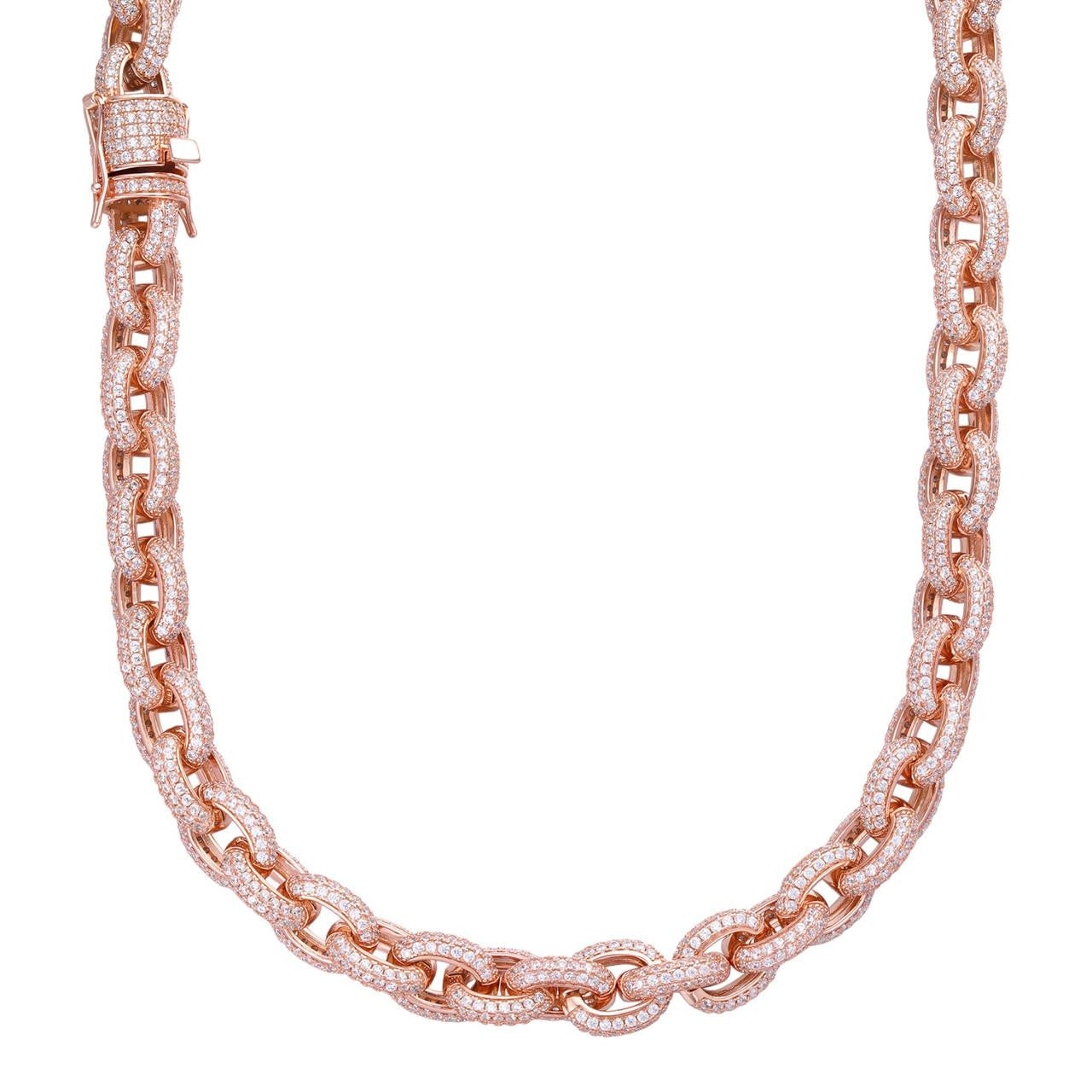 HarlemBling Rolo Hermes Link Chain Necklace Iced Out CZ Stones - 14k Rose Gold Vermeil 925 Silver - 12.5mm - 16-30"