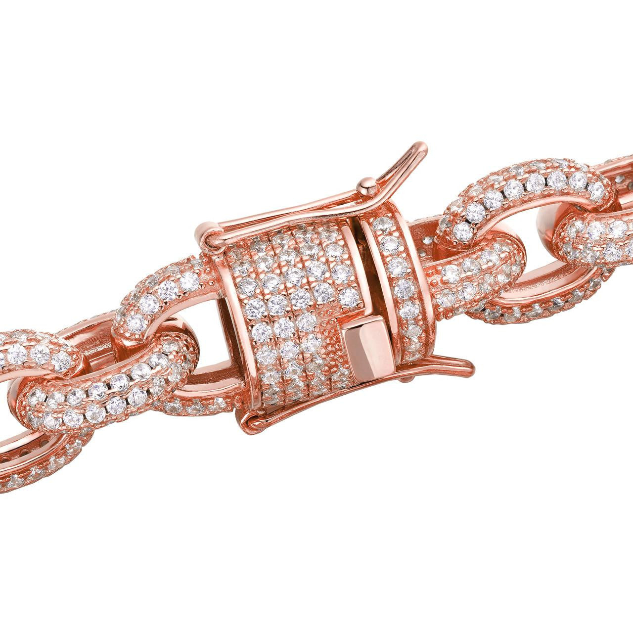 HarlemBling Rolo Hermes Link Chain Necklace Iced Out CZ Stones - 14k Rose Gold Vermeil 925 Silver - 12.5mm - 16-30"