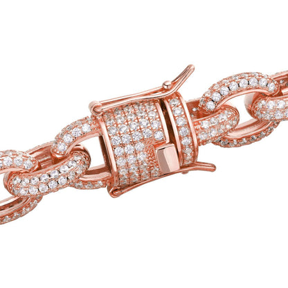 HarlemBling Rolo Hermes Link Chain Necklace Iced Out CZ Stones - 14k Rose Gold Vermeil 925 Silver - 12.5mm - 16-30"