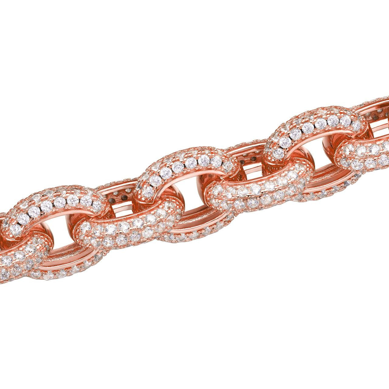 HarlemBling Rolo Hermes Link Chain Necklace Iced Out CZ Stones - 14k Rose Gold Vermeil 925 Silver - 12.5mm - 16-30"