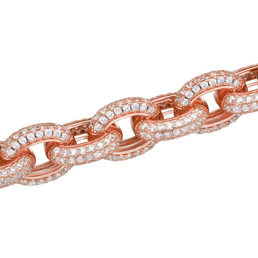 HarlemBling Rolo Hermes Link Chain Necklace Iced Out CZ Stones - 14k Rose Gold Vermeil 925 Silver - 12.5mm - 16-30"