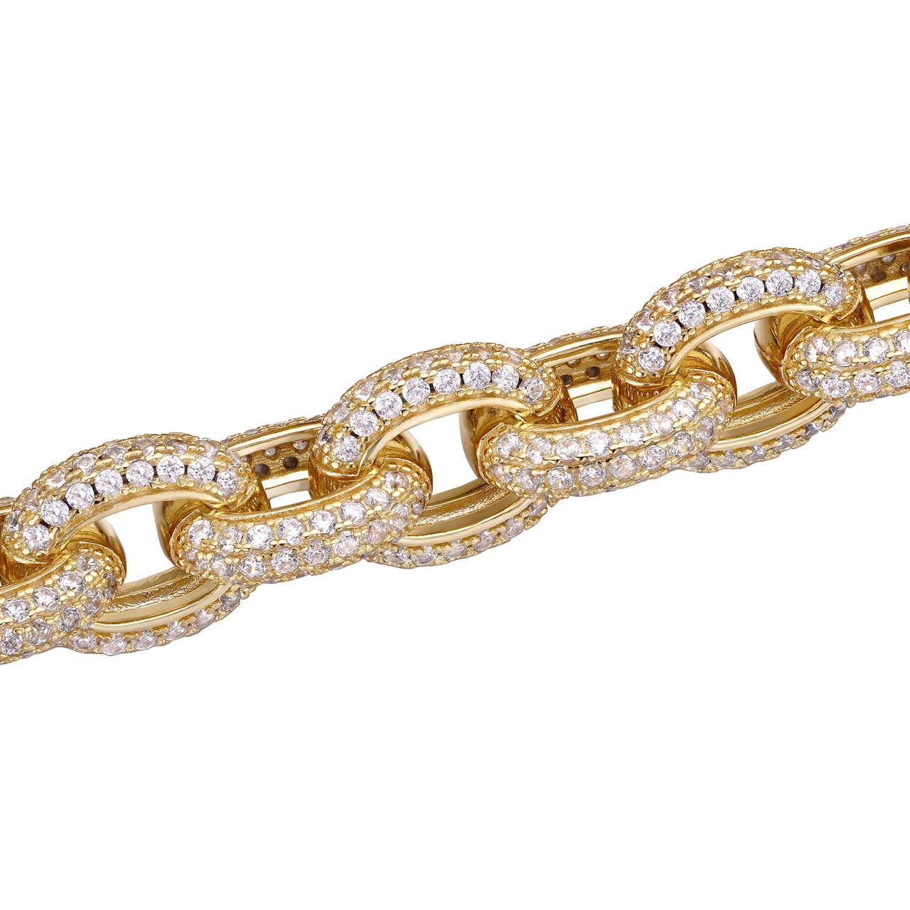 HarlemBling Rolo Hermes Link Chain Necklace Iced Out CZ Stones - Gold Vermeil 925 Silver - 12.5mm - 18-30"