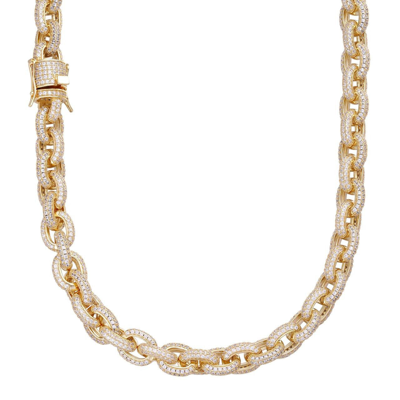 HarlemBling Rolo Hermes Link Chain Necklace Iced Out CZ Stones - Gold Vermeil 925 Silver - 12.5mm - 18-30"