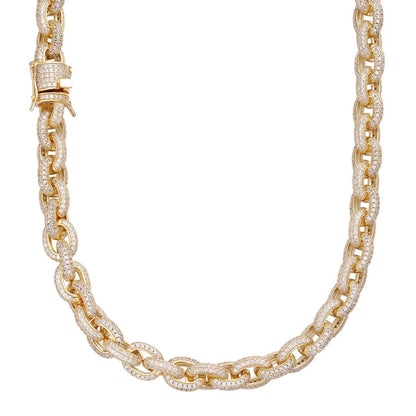 HarlemBling Rolo Hermes Link Chain Necklace Iced Out CZ Stones - Gold Vermeil 925 Silver - 12.5mm - 18-30"