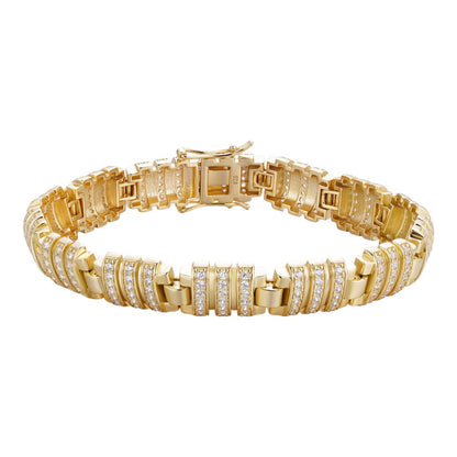 HarlemBling Roma Fendi Bracelet Baguette Iced Out CZ Stones - 14k Gold Vermeil 925 Silver - 11.5mm - 7"-8.5"