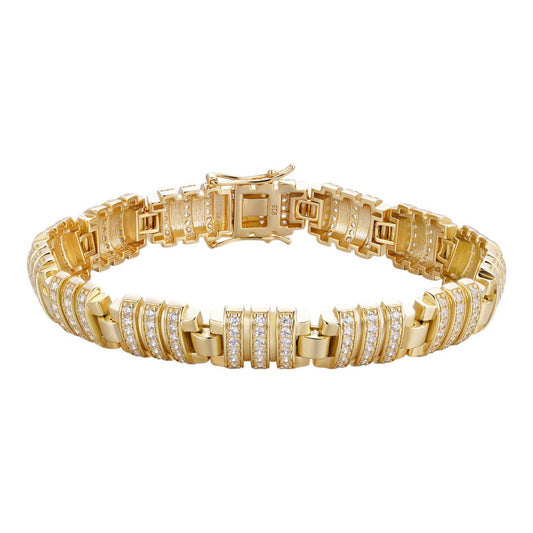 HarlemBling Roma Fendi Bracelet Baguette Iced Out CZ Stones - 14k Gold Vermeil 925 Silver - 11.5mm - 7"-8.5"