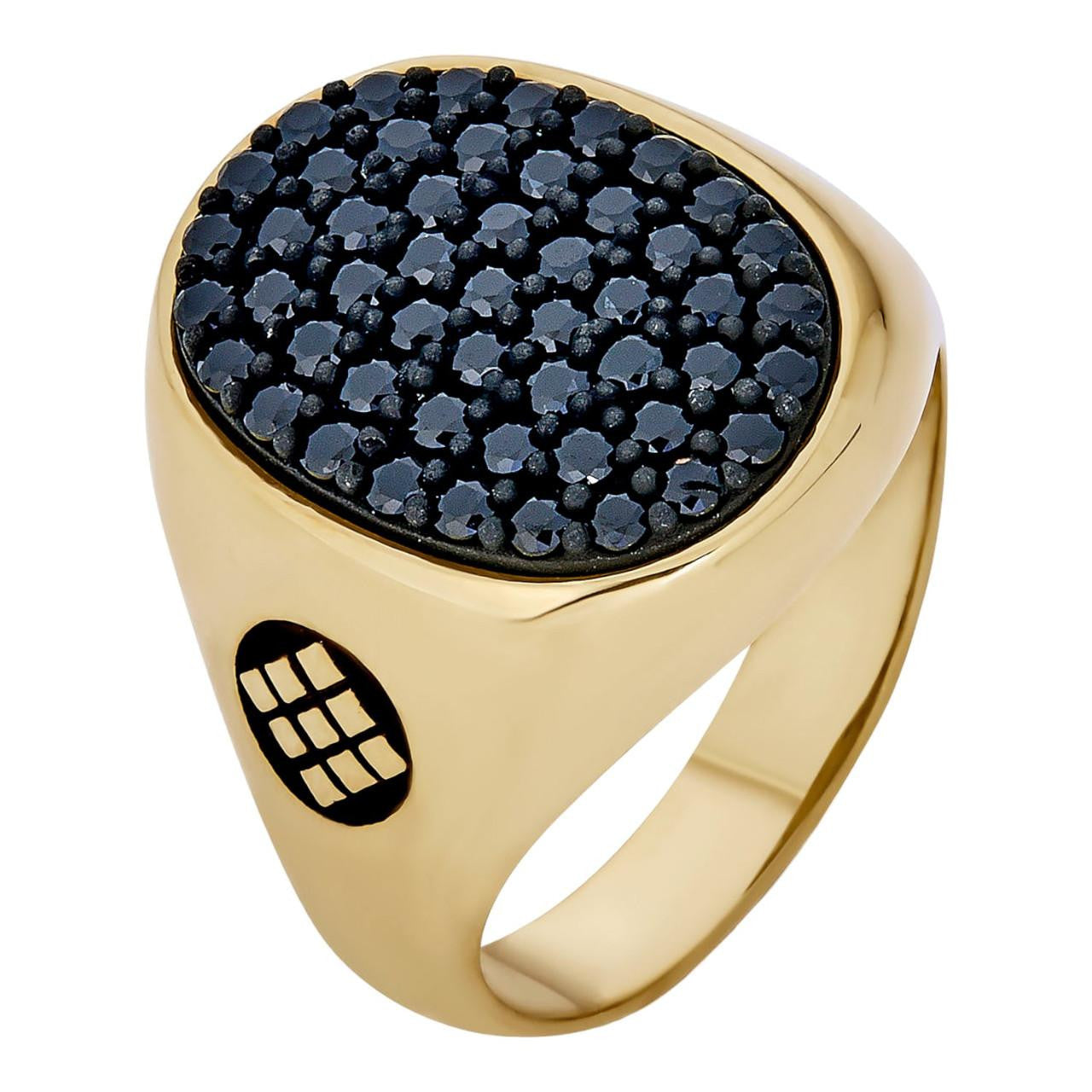 HarlemBling Rome Oval Ring - 14k Gold Vermeil 925 Silver - Black CZ Stones