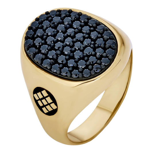 HarlemBling Rome Oval Ring - 14k Gold Vermeil 925 Silver - Black CZ Stones