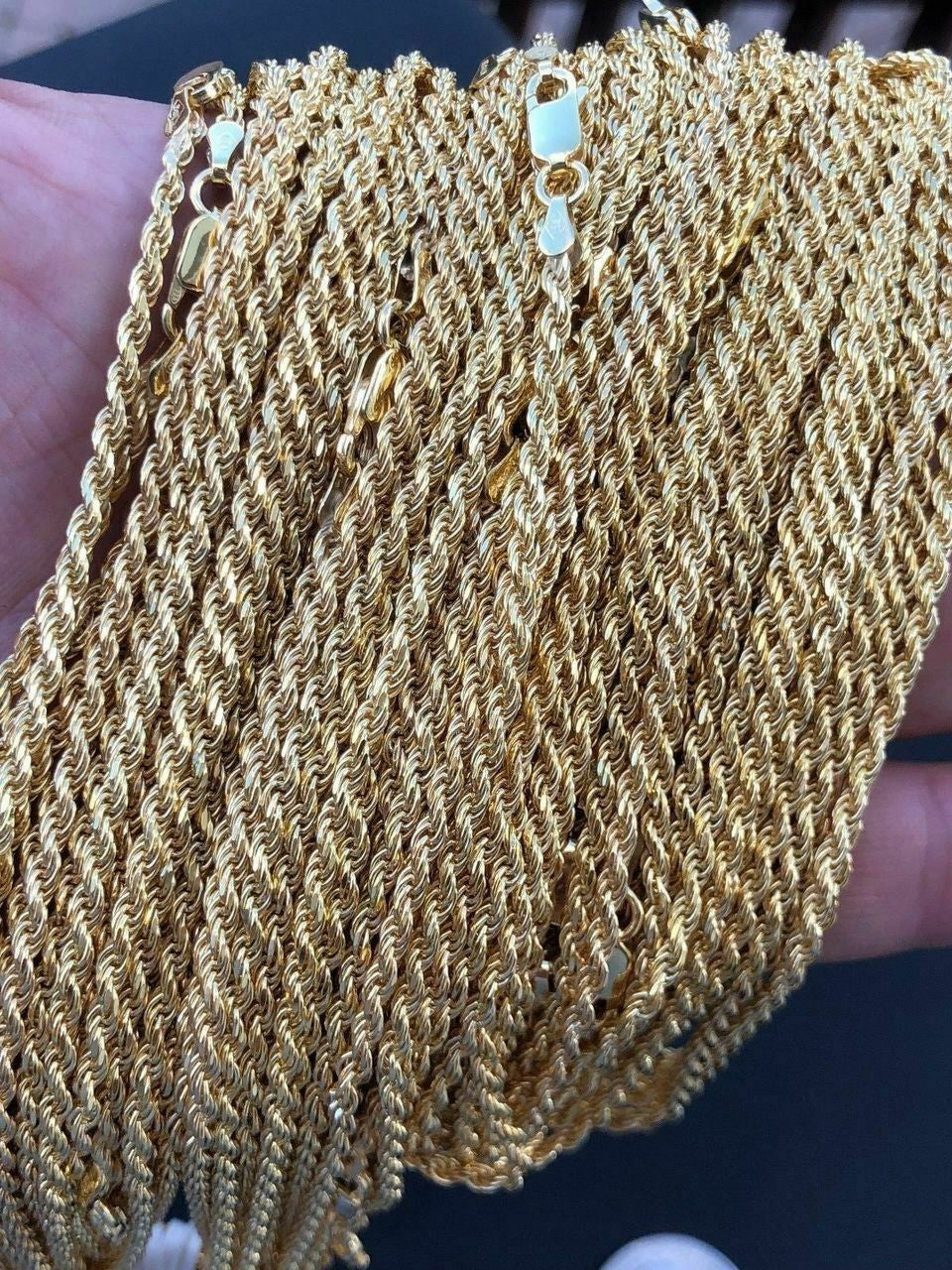 HarlemBling Rope Chain 14K Gold Over Solid 925 Silver MADE IN ITALY Mens Womens 2.5mm