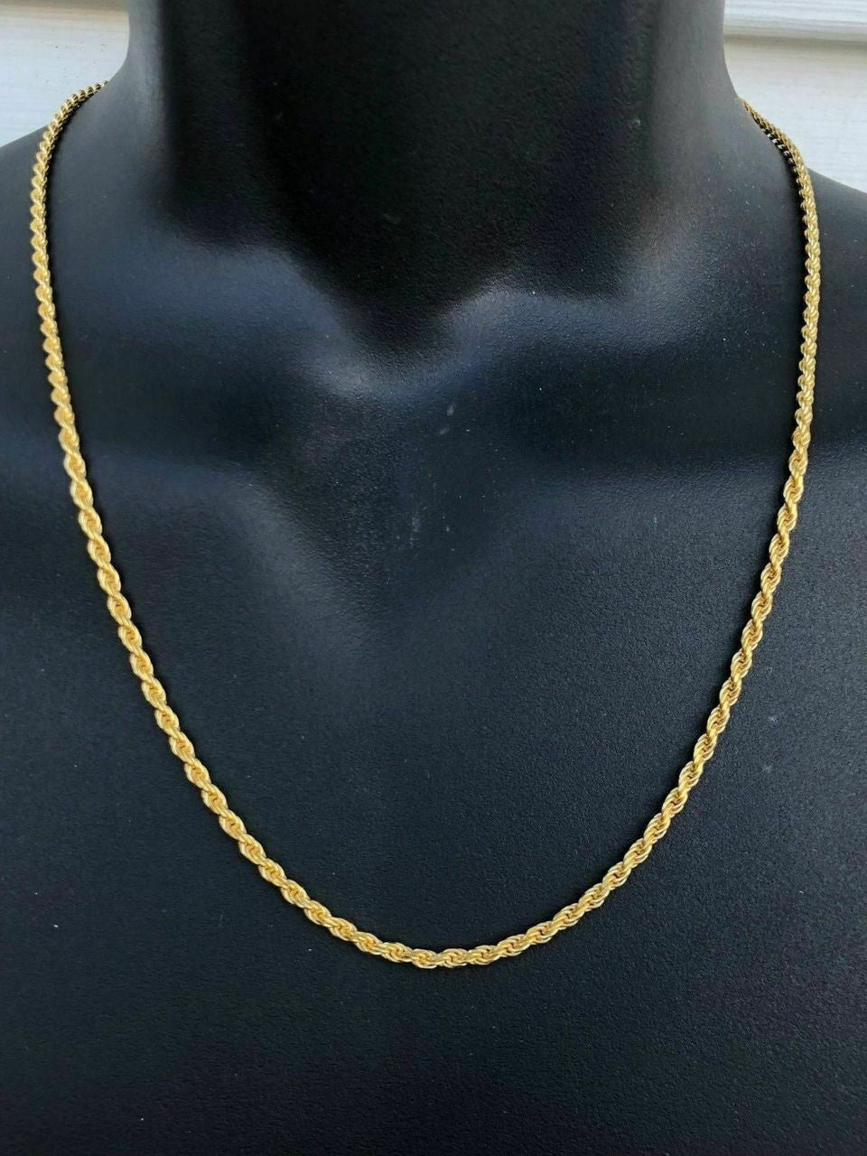 HarlemBling Rope Chain 14K Gold Over Solid 925 Silver MADE IN ITALY Mens Womens 2.5mm