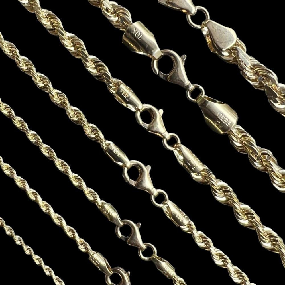 HarlemBling Rope Chain Necklace - 10k Yellow Gold - 16"-30" - 1.5mm-6mm
