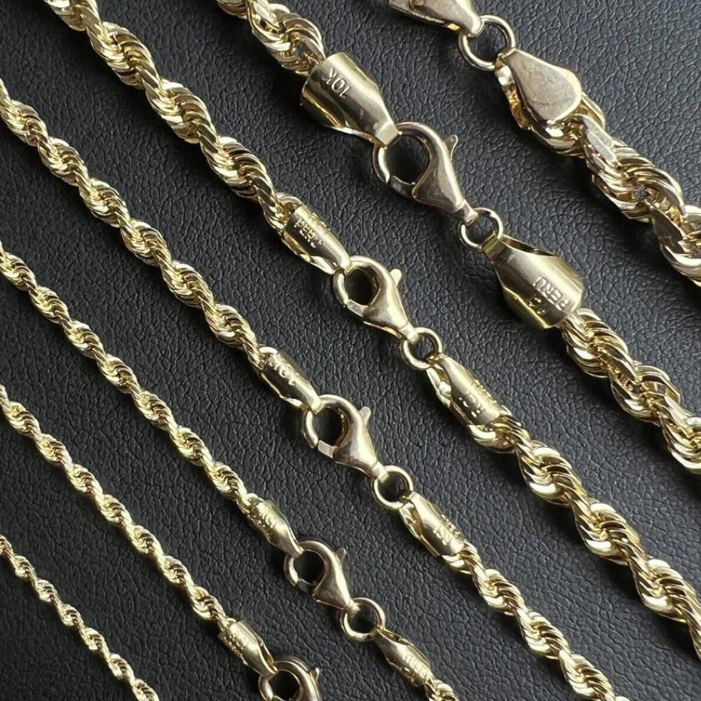 HarlemBling Rope Chain Necklace - 10k Yellow Gold - 16"-30" - 1.5mm-6mm