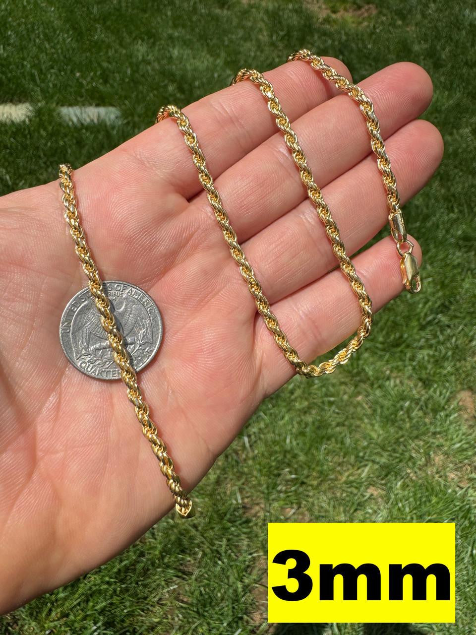 HarlemBling Rope Chain Necklace - 14k Gold Vermeil 925 Sterling Silver - 16"-30" - 1.5mm-5mm