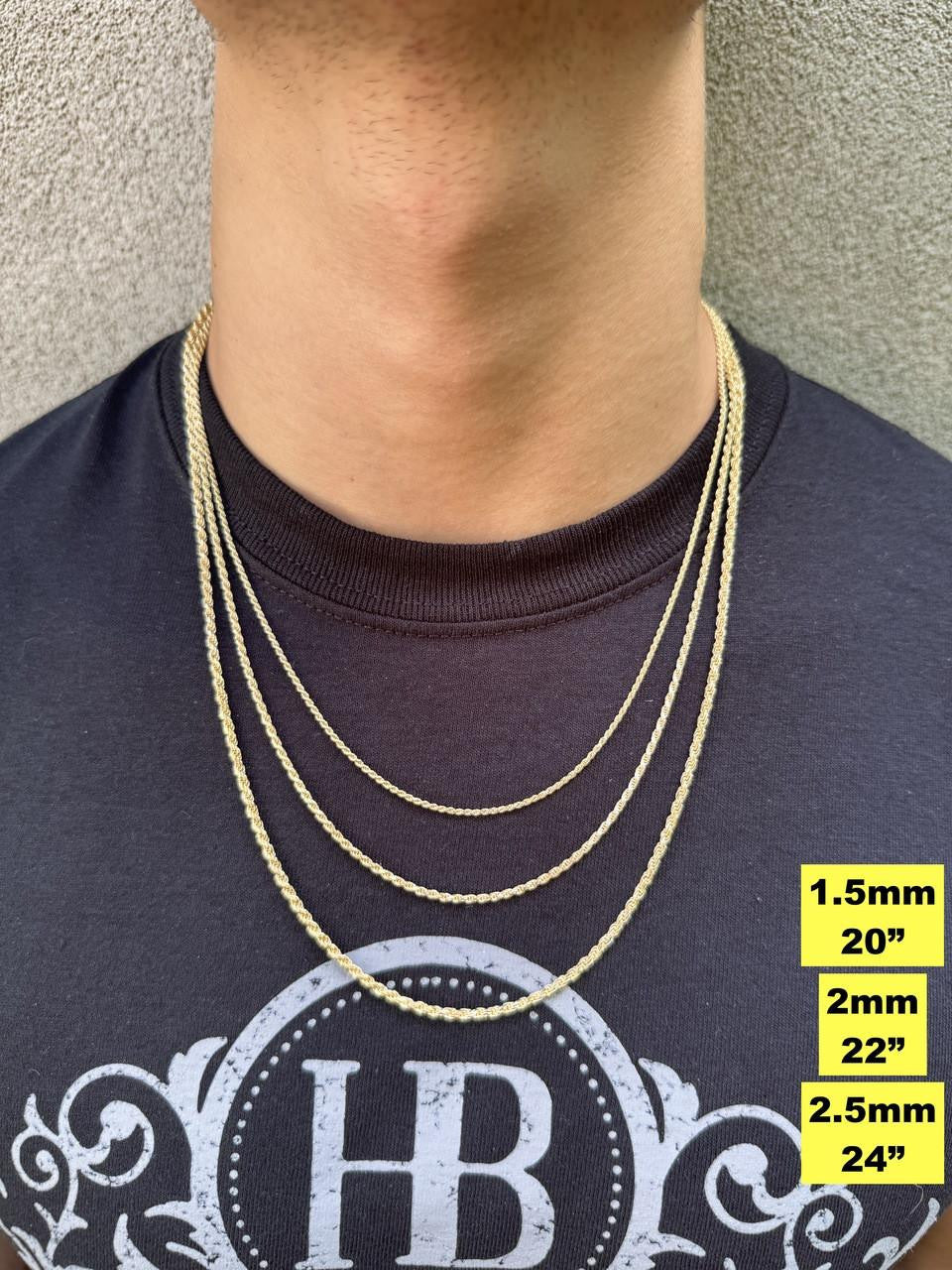 HarlemBling Rope Chain Necklace - 14k Gold Vermeil 925 Sterling Silver - 16"-30" - 1.5mm-5mm