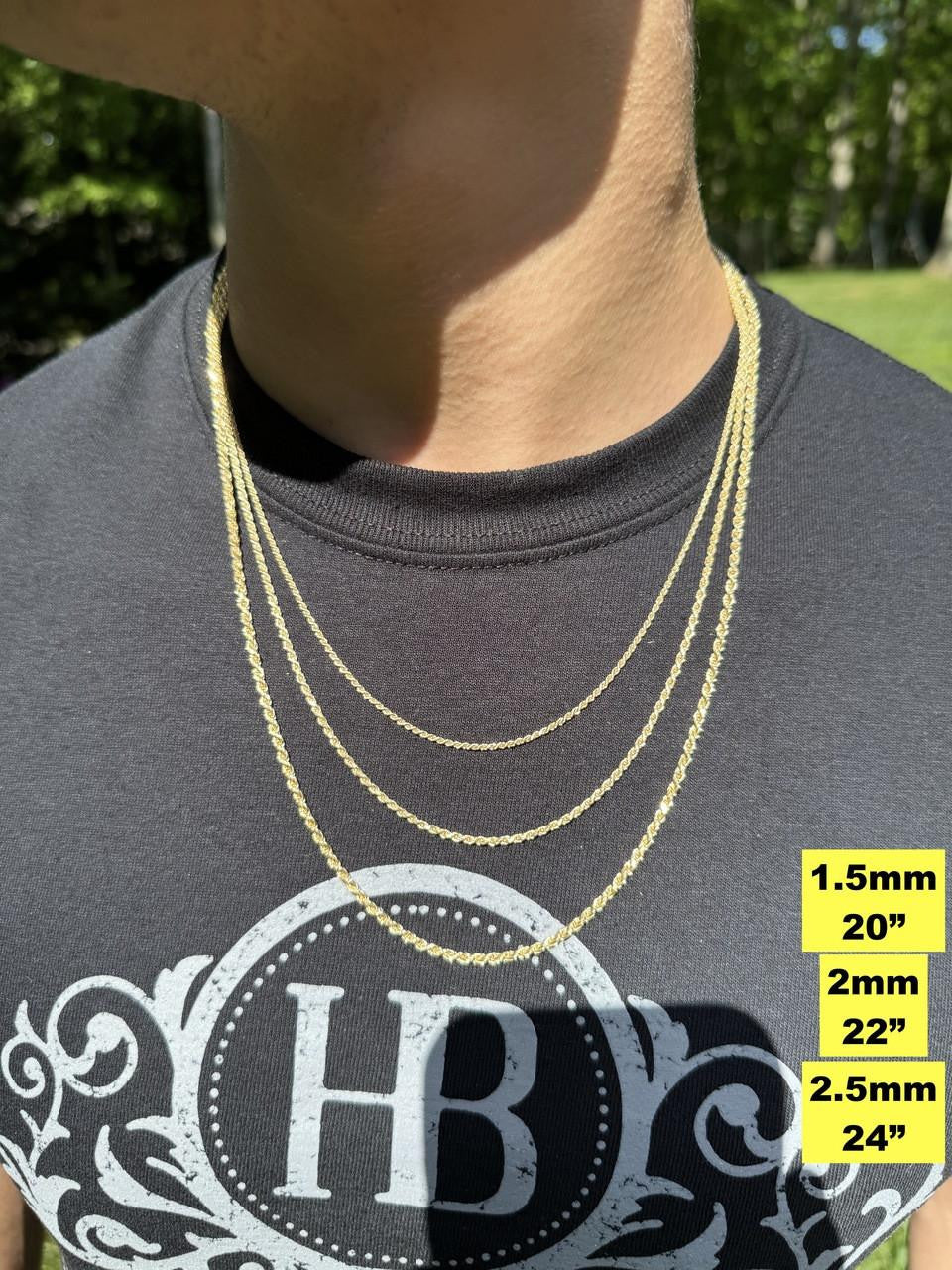HarlemBling Rope Chain Necklace - 14k Gold Vermeil 925 Sterling Silver - 16"-30" - 1.5mm-5mm
