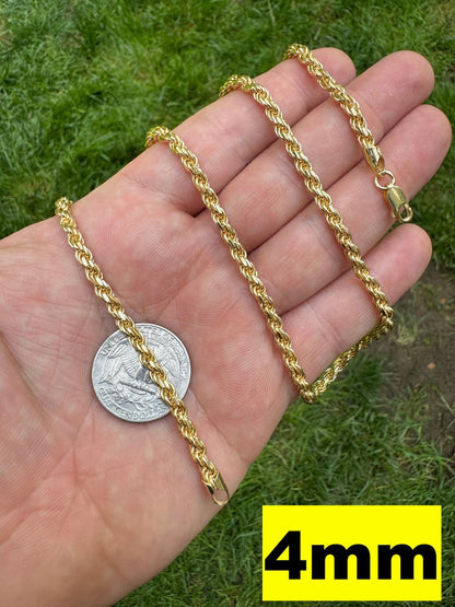 HarlemBling Rope Chain Necklace - 14k Gold Vermeil 925 Sterling Silver - 16"-30" - 1.5mm-5mm