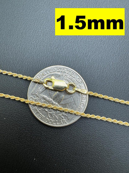 HarlemBling Rope Chain Necklace - 14k Gold Vermeil 925 Sterling Silver - 16"-30" - 1.5mm-5mm