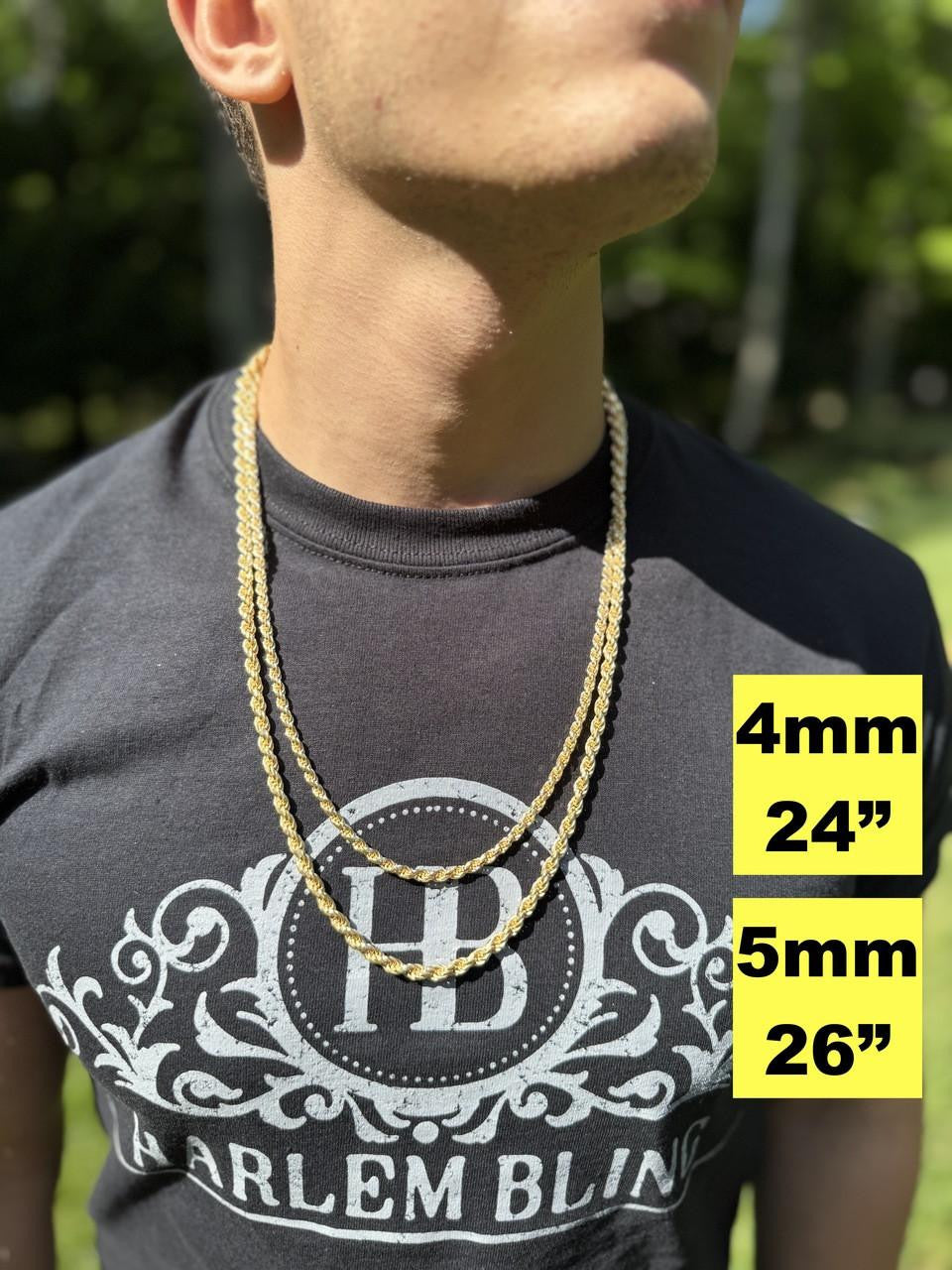 HarlemBling Rope Chain Necklace - 14k Gold Vermeil 925 Sterling Silver - 16"-30" - 1.5mm-5mm