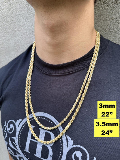 HarlemBling Rope Chain Necklace - 14k Gold Vermeil 925 Sterling Silver - 16"-30" - 1.5mm-5mm