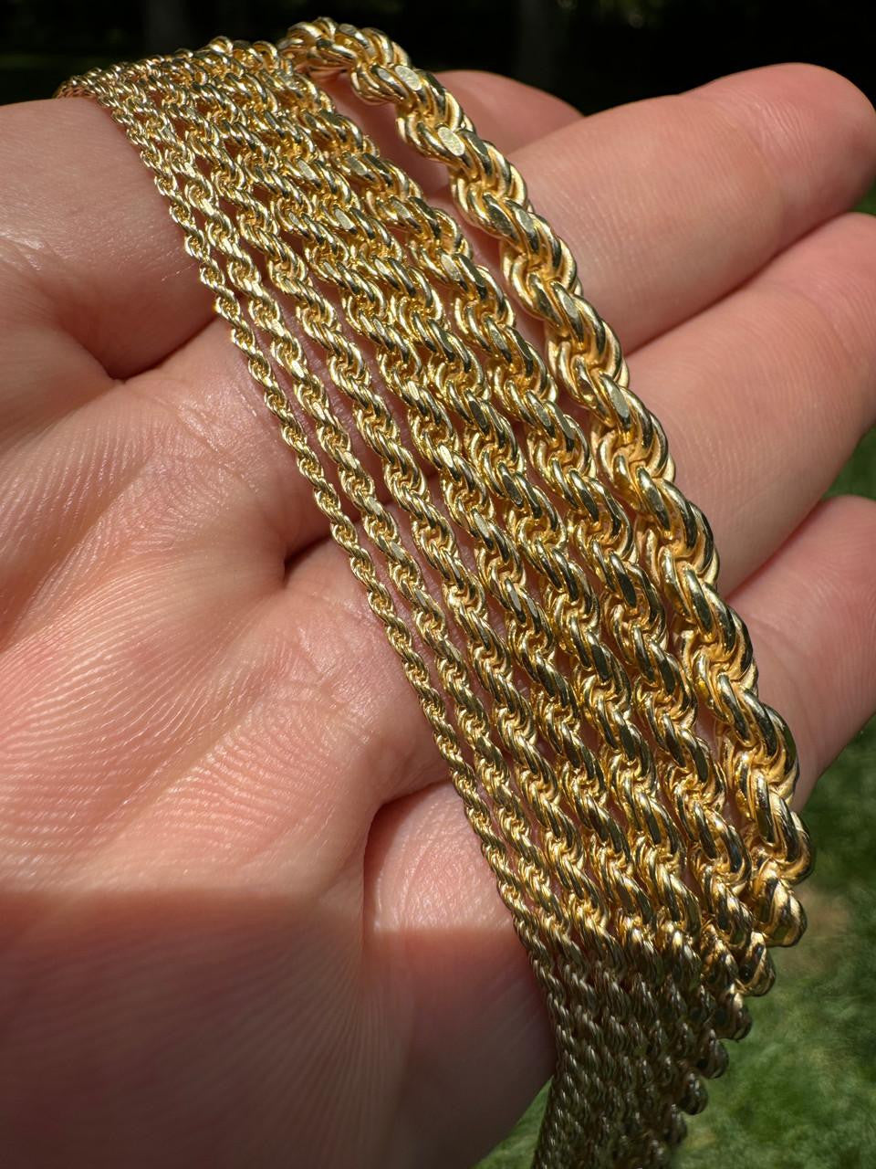 HarlemBling Rope Chain Necklace - 14k Gold Vermeil 925 Sterling Silver - 16"-30" - 1.5mm-5mm