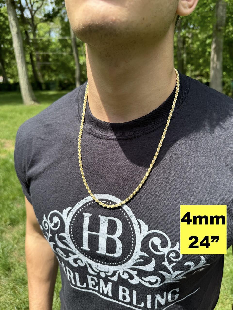 HarlemBling Rope Chain Necklace - 14k Gold Vermeil 925 Sterling Silver - 16"-30" - 1.5mm-5mm