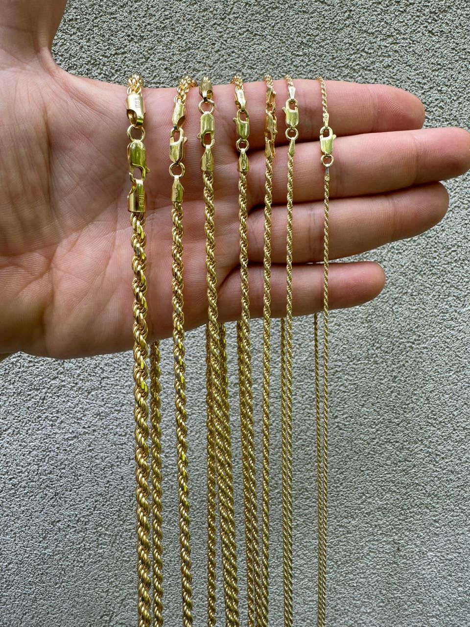 HarlemBling Rope Chain Necklace - 14k Gold Vermeil 925 Sterling Silver - 16"-30" - 1.5mm-5mm