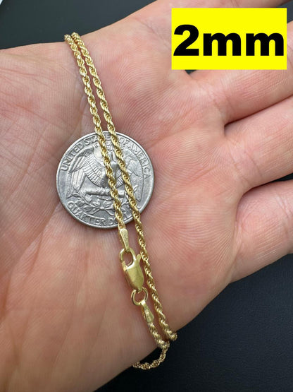 HarlemBling Rope Chain Necklace - 14k Gold Vermeil 925 Sterling Silver - 16"-30" - 1.5mm-5mm
