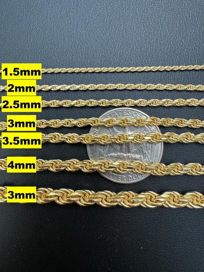 HarlemBling Rope Chain Necklace - 14k Gold Vermeil 925 Sterling Silver - 16"-30" - 1.5mm-5mm