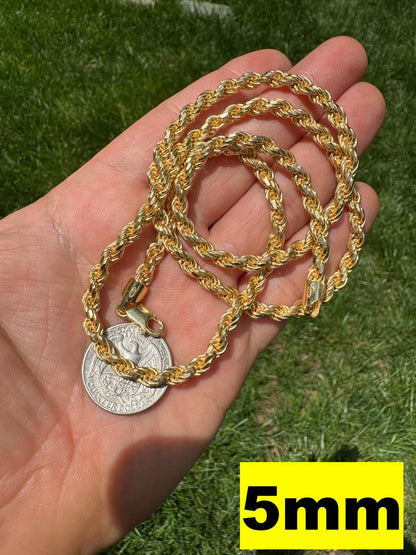 HarlemBling Rope Chain Necklace - 14k Gold Vermeil 925 Sterling Silver - 16"-30" - 1.5mm-5mm