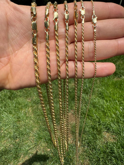 HarlemBling Rope Chain Necklace - 14k Gold Vermeil 925 Sterling Silver - 16"-30" - 1.5mm-5mm