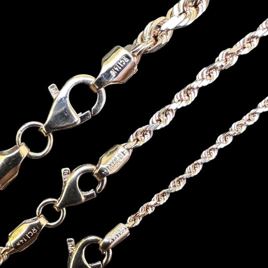 HarlemBling Rope Chain Necklace - 14k Rose Gold - 16"-30" - 1.5mm-6mm
