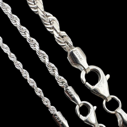 HarlemBling Rope Chain Necklace - 14k White Gold - 16"-30" - 1.5mm-4mm