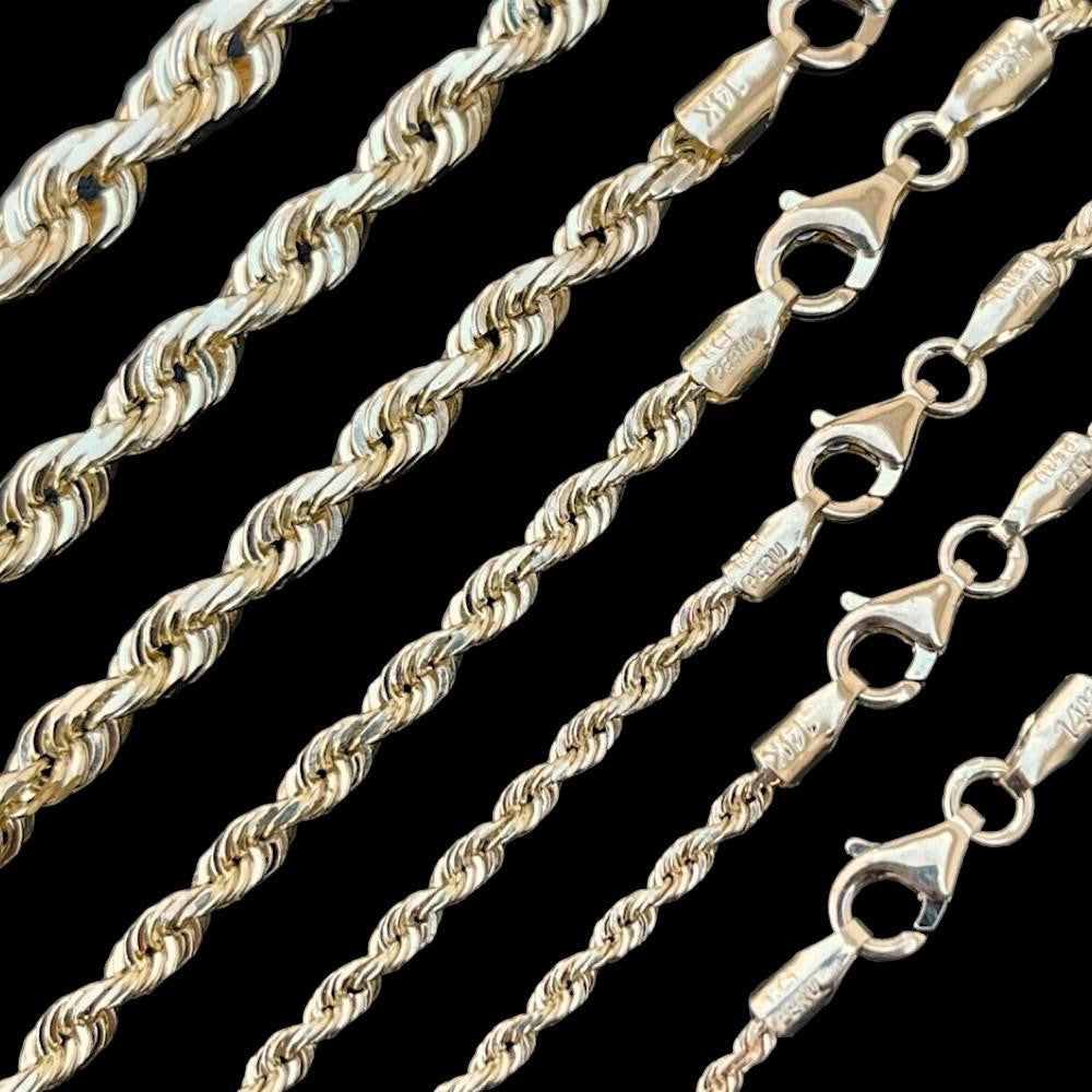 HarlemBling Rope Chain Necklace - 14k Yellow Gold - 16"-30" - 1.5mm-6mm