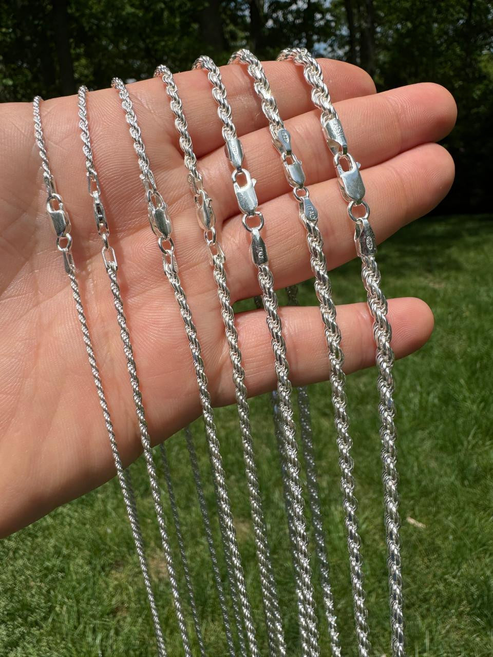 HarlemBling Rope Chain Necklace - 925 Sterling Silver - 16"-30" - 1.5mm-5mm