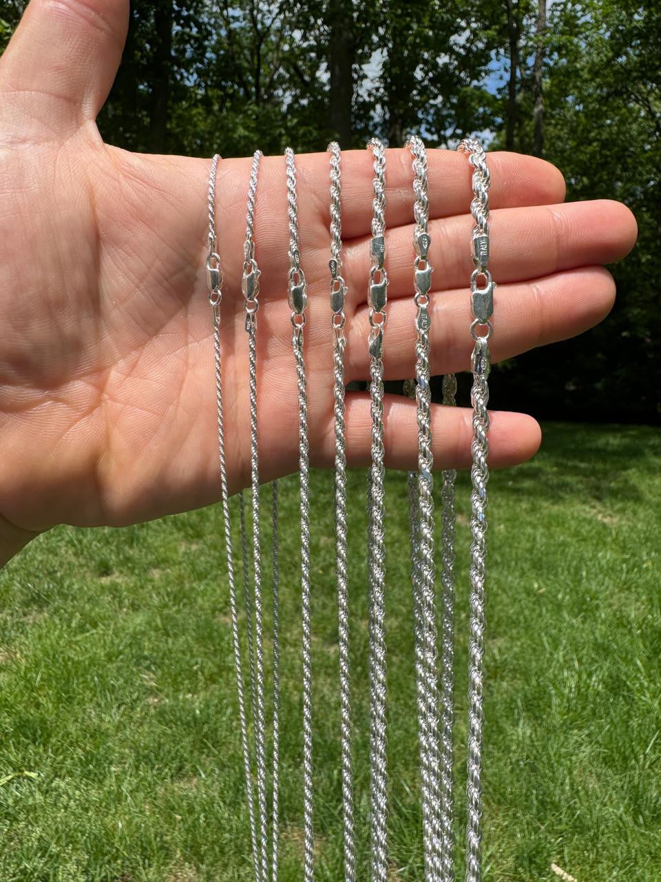 HarlemBling Rope Chain Necklace - 925 Sterling Silver - 16"-30" - 1.5mm-5mm