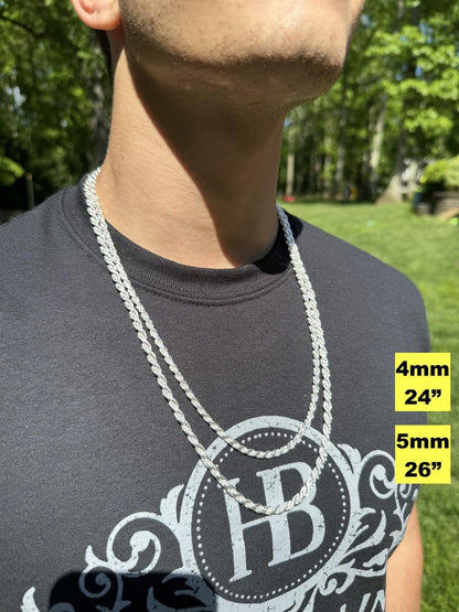 HarlemBling Rope Chain Necklace - 925 Sterling Silver - 16"-30" - 1.5mm-5mm