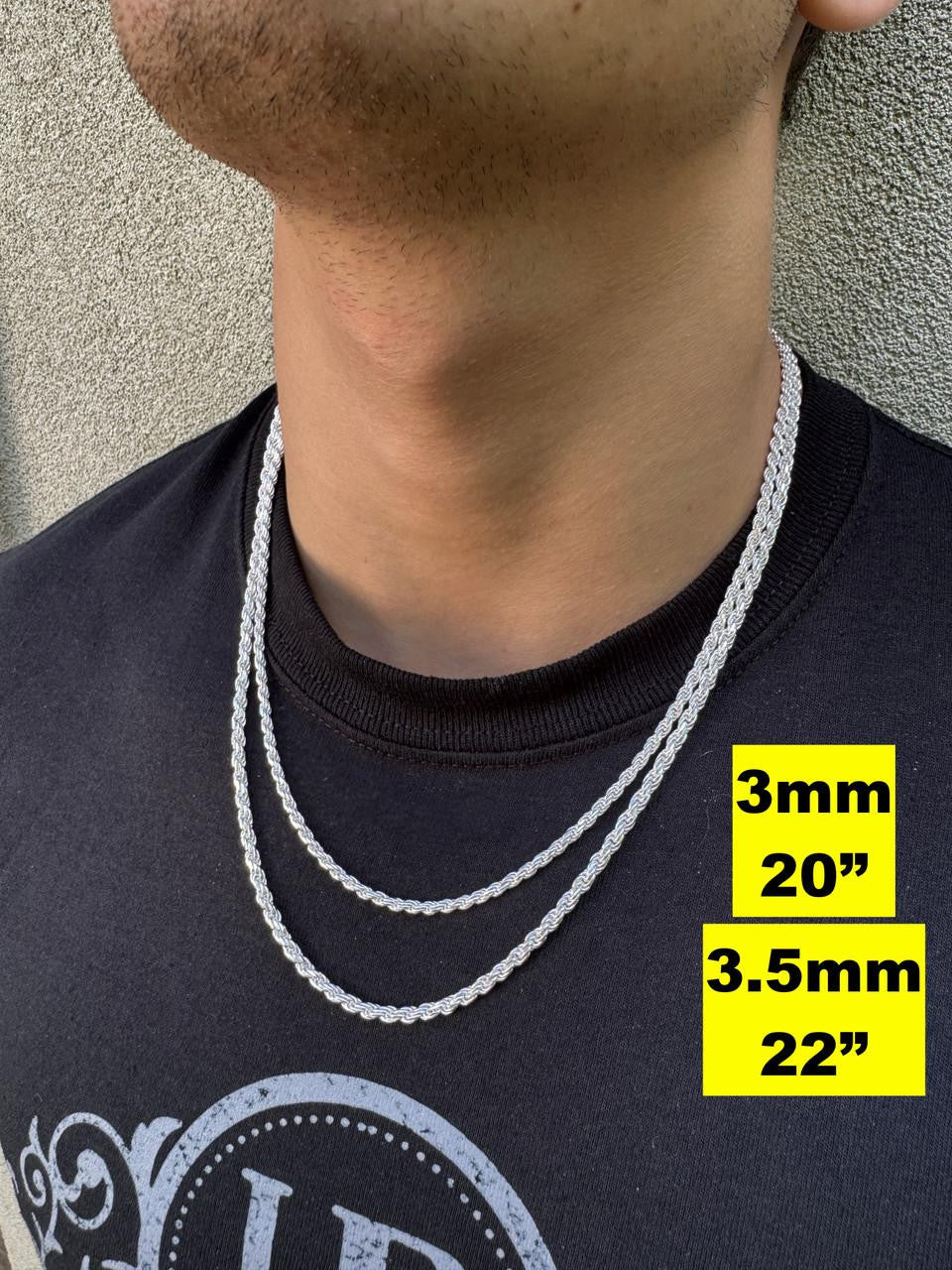 HarlemBling Rope Chain Necklace - 925 Sterling Silver - 16"-30" - 1.5mm-5mm