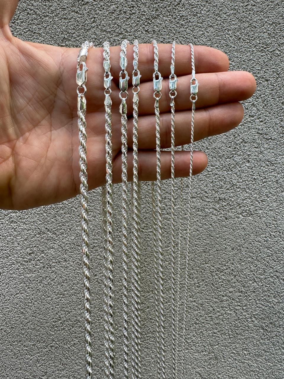 HarlemBling Rope Chain Necklace - 925 Sterling Silver - 16"-30" - 1.5mm-5mm