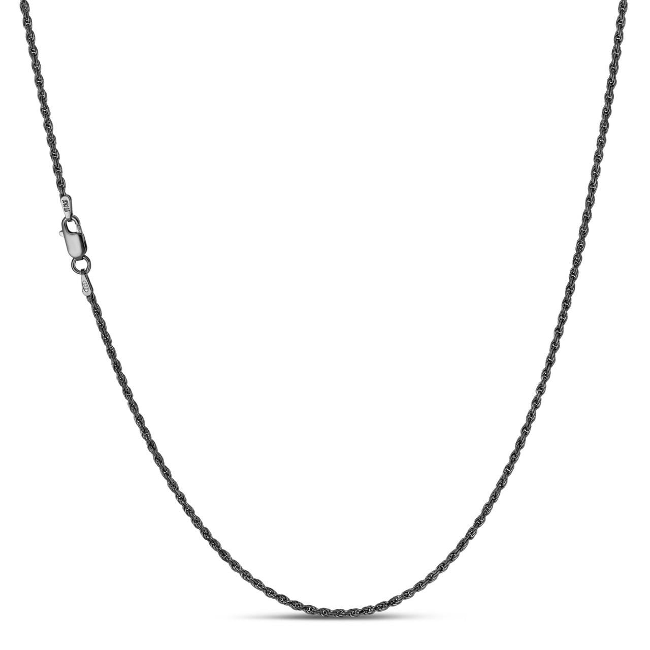 HarlemBling Rope Chain Necklace - Black Rhodium Over 925 Sterling Silver - 16"-30" - 2mm