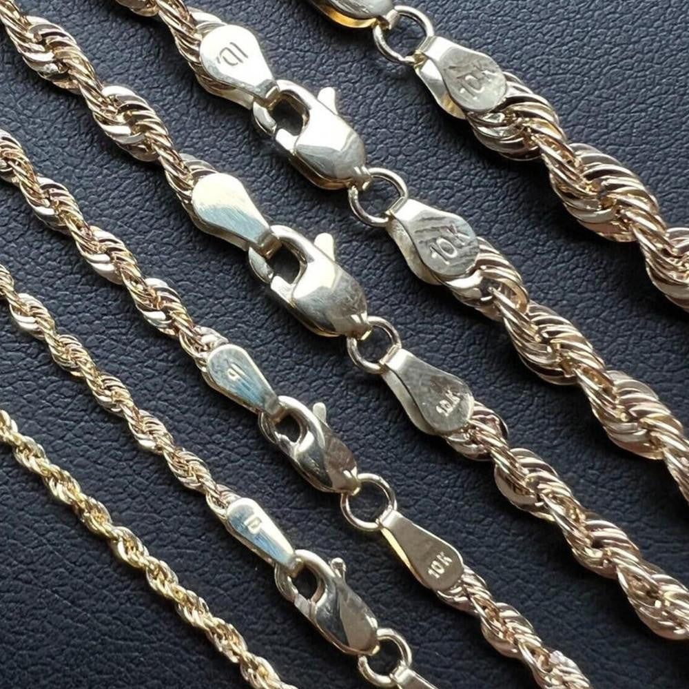 HarlemBling Rope Chain Necklace HOLLOW - 10k Yellow Gold - 16"-30" - 1.5mm-4.5mm