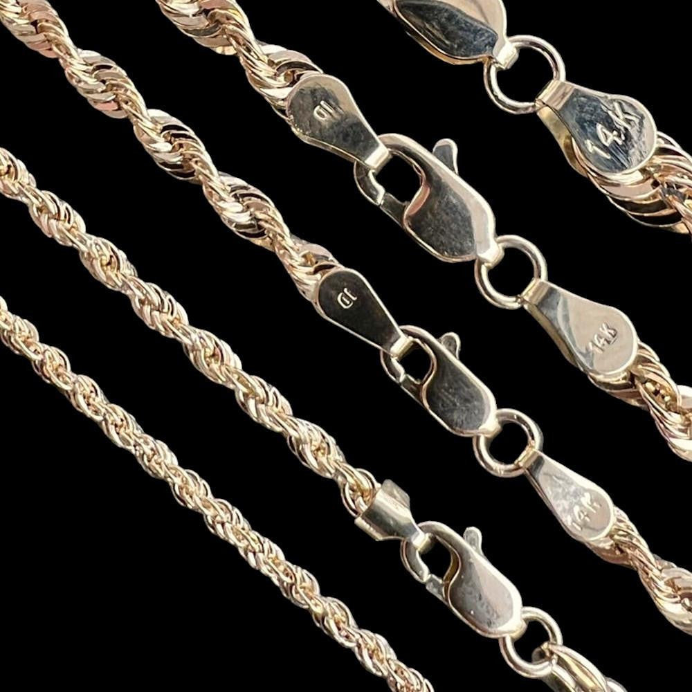 HarlemBling Rope Chain Necklace HOLLOW - 14k Yellow Gold - 16"-30" - 1.5mm-4.5mm