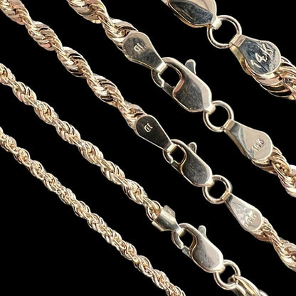 HarlemBling Rope Chain Necklace HOLLOW - 14k Yellow Gold - 16"-30" - 1.5mm-4.5mm