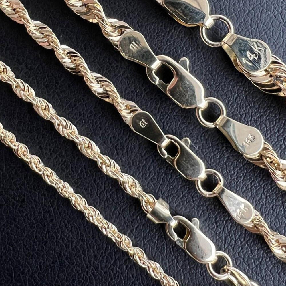 HarlemBling Rope Chain Necklace HOLLOW - 14k Yellow Gold - 16"-30" - 1.5mm-4.5mm
