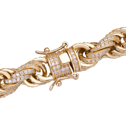 HarlemBling Rope Chain Necklace Iced Out CZ Stones - 14k Gold Vermeil 925 Silver - 9mm - 16-30"